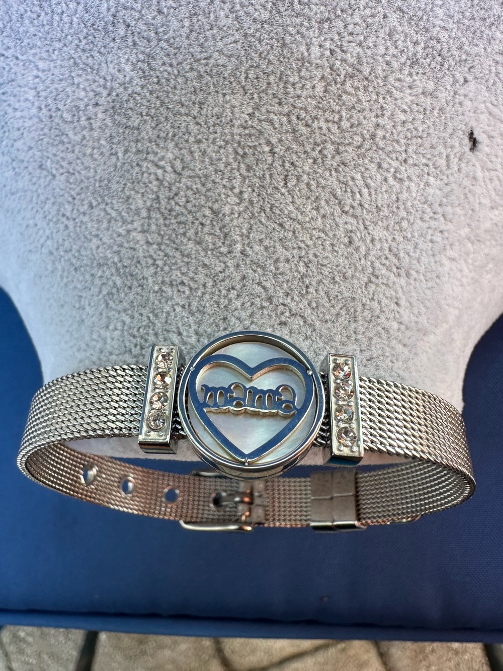 NEW Stainless Steel Silver 'mama' Heart Mesh Bracelet with Crystals